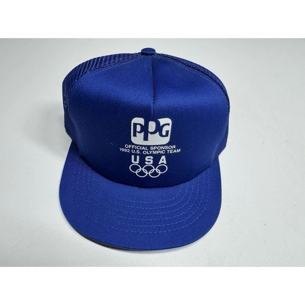 Vintage 1992 Olympics Snapback Trucker Hat PPG Sponsor Blue USA Adult USA Made